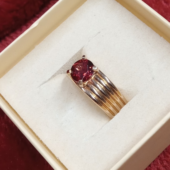 Sterling Silver 925 Gold Tone Pink Gemstone  Ring size 6 - Picture 2 of 13